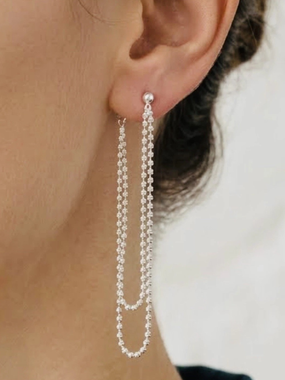 Elo7 Gold Plated Barrel Beaded Chain Attached Back Dangle Earrings